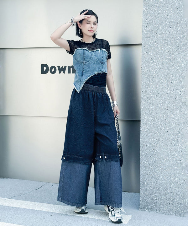 Two Tone Wide Denim Pants
